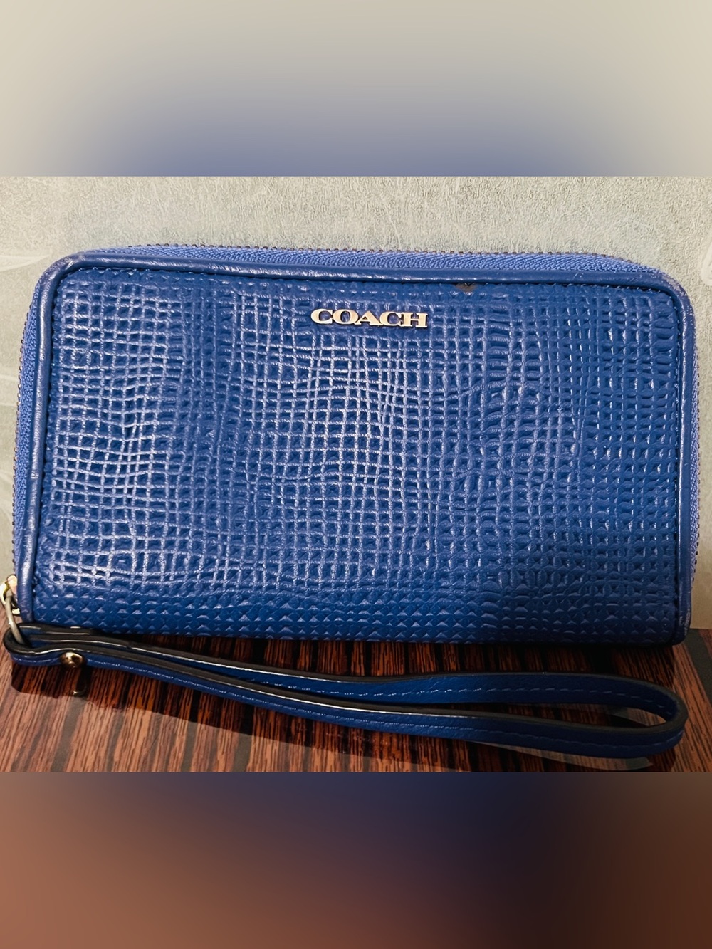 Coach Blue Textured Leather Wristlet